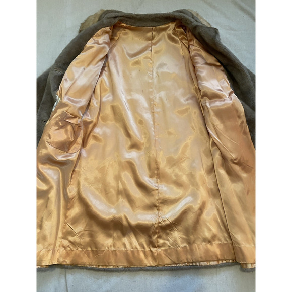 Vtg Tudor City 1960s Coat Womens Medium Tan Mink Collar Malden Otter Faux Fur - Picture 9 of 16
